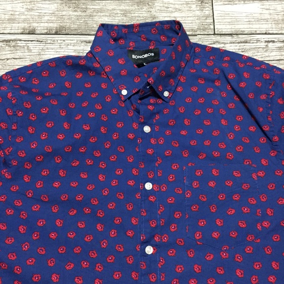 Bonobos slim fit floral button down shirt men’s M blue red 100% cotton - Picture 7 of 9
